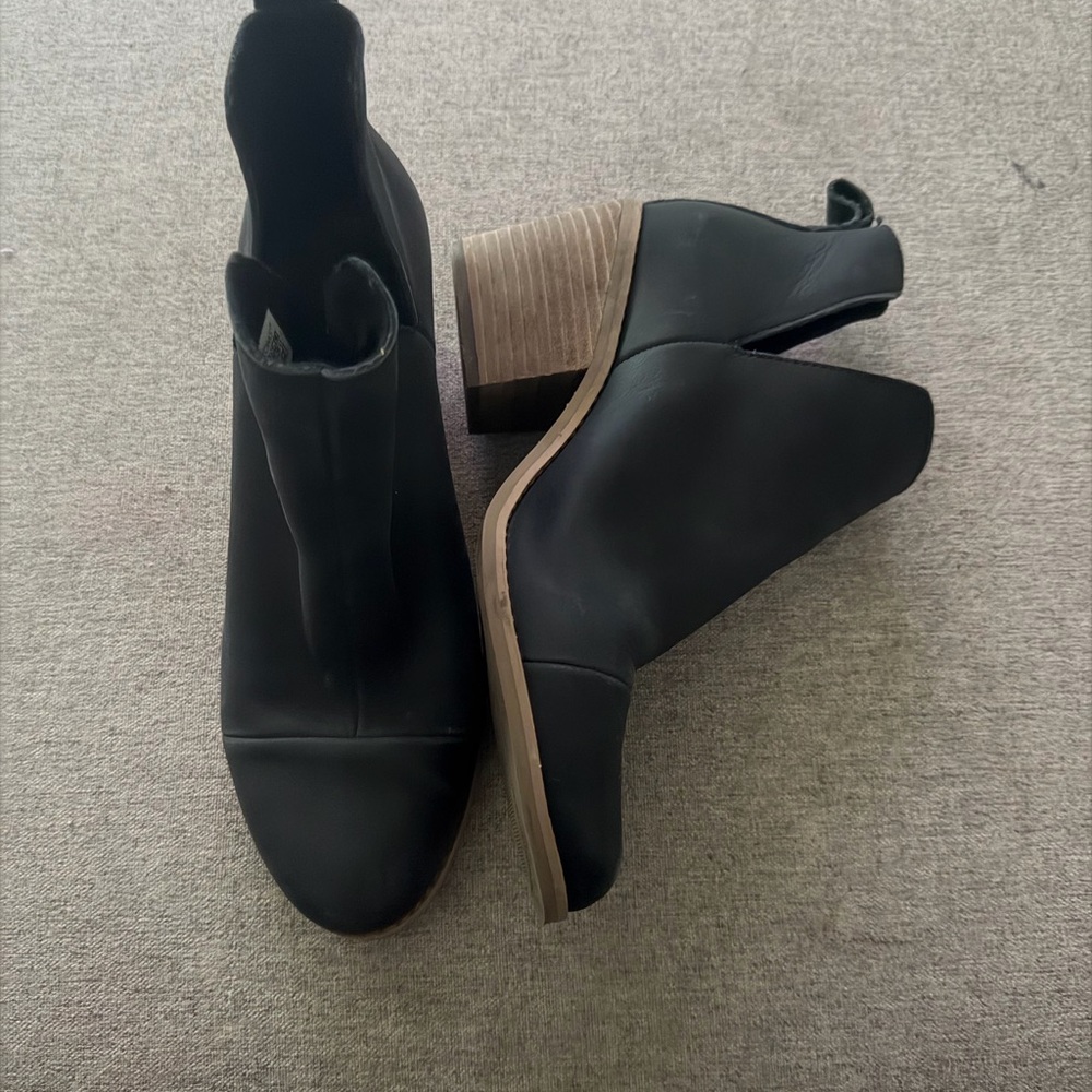 Toms Black Ankle Booties with Stacked Wood Heel